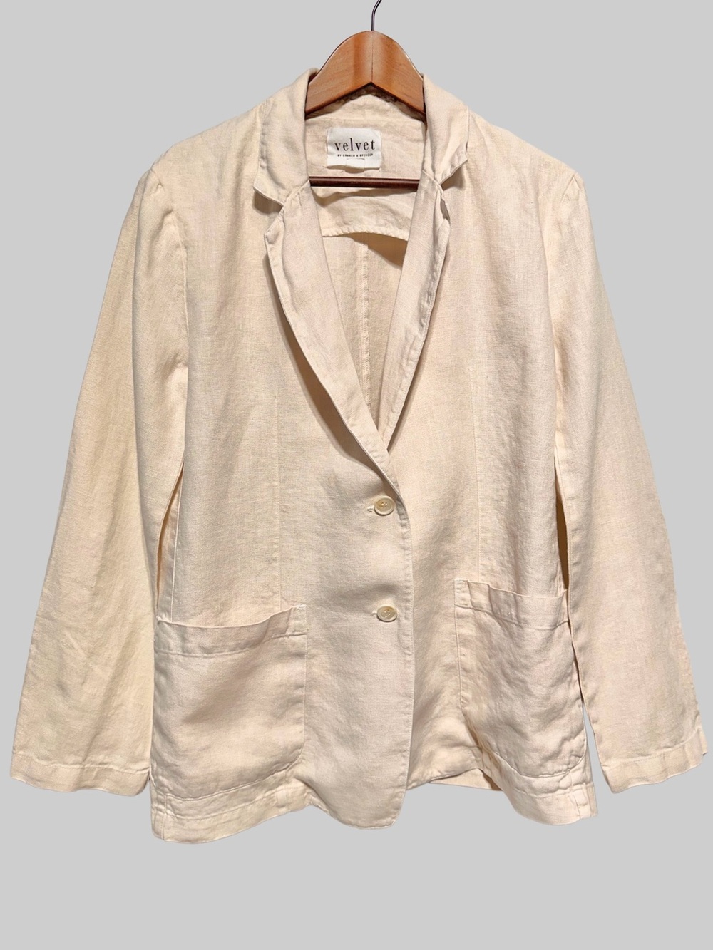 Velvet by Graham & Spencer Linen Blazer Cream Open Front Jacket S